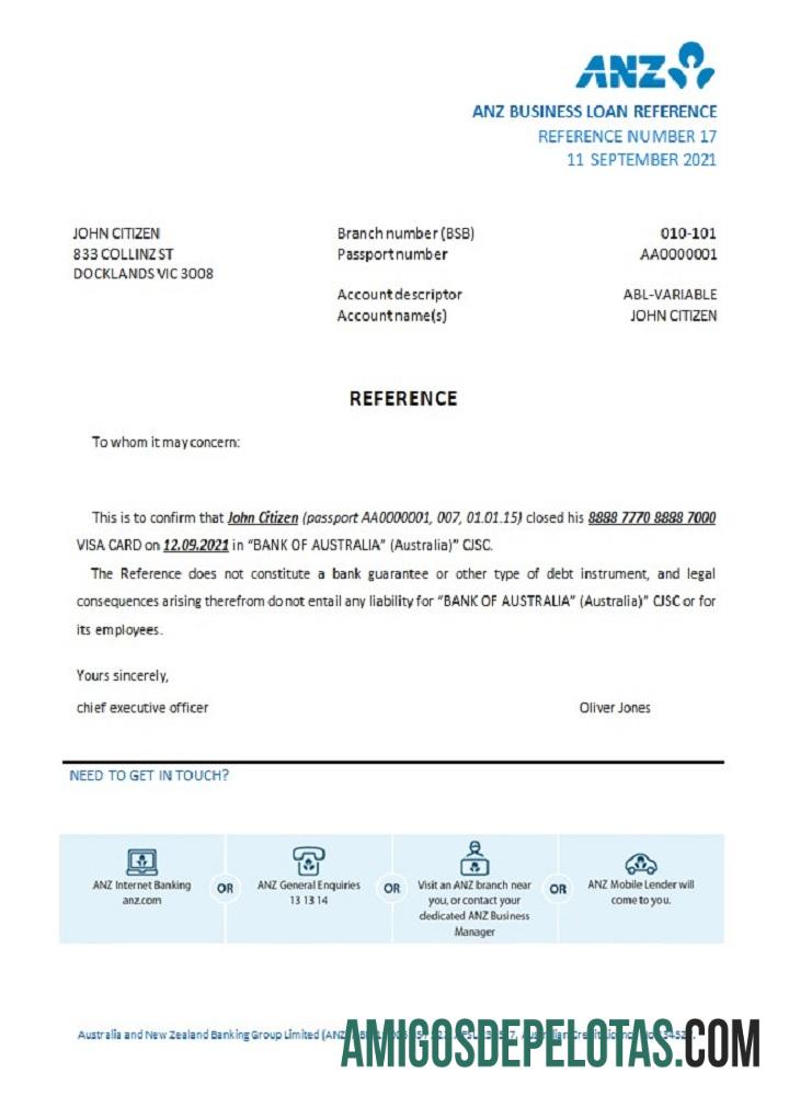 Referência de fechamento do banco ANZ da Austrália modelo